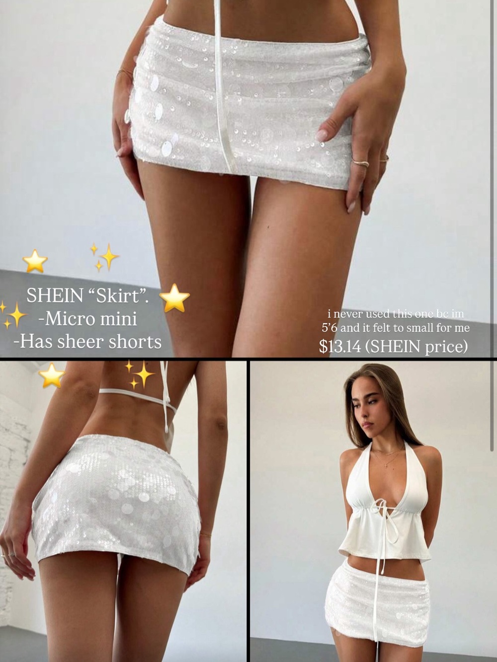 SHEIN White Sequin Mini Skirt